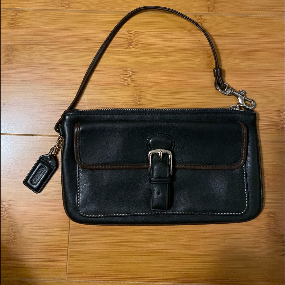 Coach Black wristlet w/ brown trim